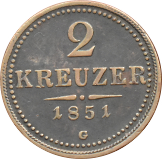 F.J. 2 Kreuzer 1851 G