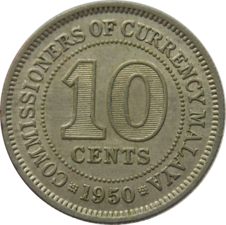 Malaya 10 Cents 1950