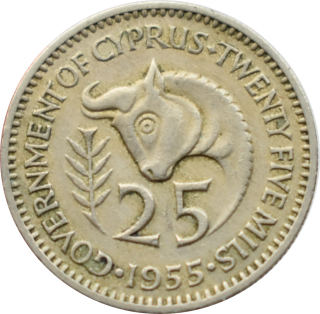 Cyprus 25 Mils 1955