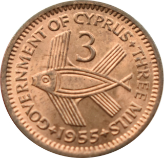 Cyprus 3 Mils 1955