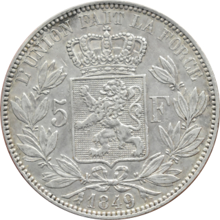 Belgicko 5 Francs 1849