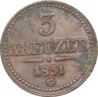 F.J. 3 Kreuzer 1851 G