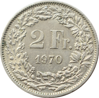 Švajčiarsko 2 Francs 1970